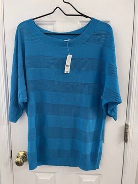 Bright Blue Knit Short-Sleeve Sweater